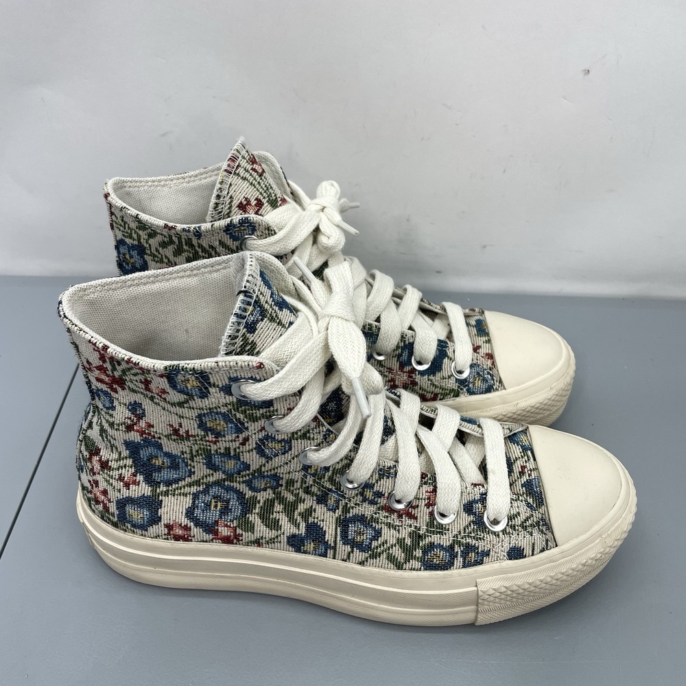 Converse All Star Lift Platform High Sneakers Shoes Floral Tapestry Blue Women 7 - Picture 2 of 13